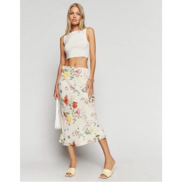 Reformation Layla Skirt Midi Maxi in Etude Cream Floral 2 - Picture 13 of 14